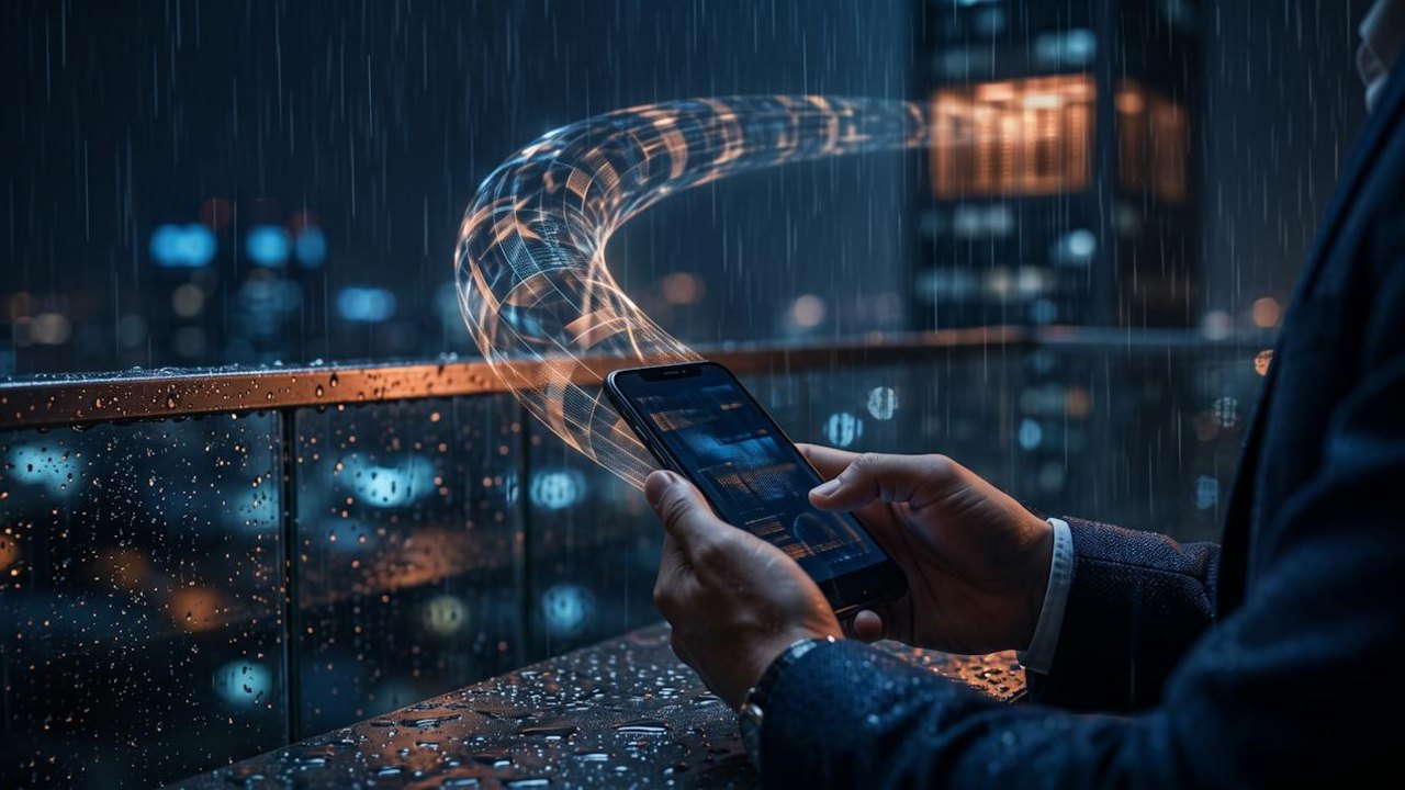 Consultation d'une IA d'entreprise depuis un smartphone à l'extérieur, via un accès distant IA sécurisé par tunnel chiffré